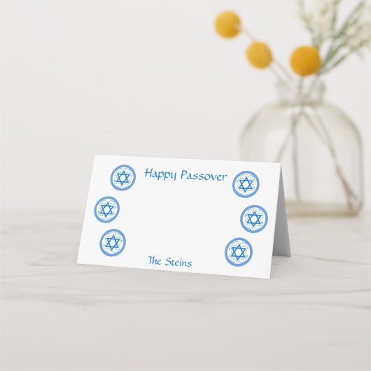 Carte De Placement PÂQUE Étoile bleue de David NOM Blanc (Devant)