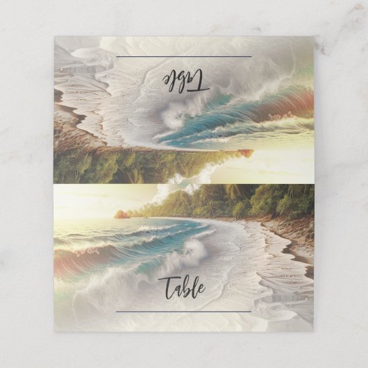 Carte De Placement Paradise Beach Sunset Mariage de table côtière (Extérieur déplié)