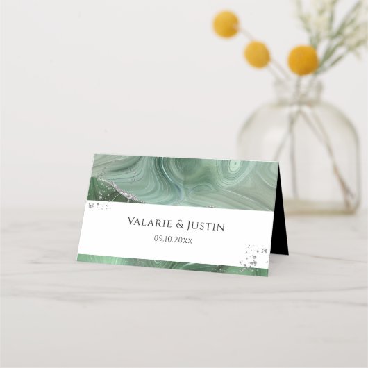 Carte De Placement Parties scintillant argent vert Sage Agate Mariage (Devant)