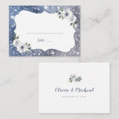 Carte De Placement Parties scintillant bleu argent étincelant et Mari (Devant / Derrière)