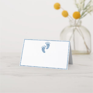 Carte De Placement Parties scintillant Bleue Pieds Baby shower Tente