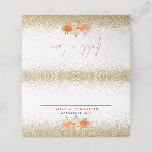 Carte De Placement Parties scintillant citrouille tomber dans l'amour (Extérieur déplié)