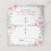 Carte De Placement Parties scintillant d'argent rose Floral Première  (Extérieur déplié)