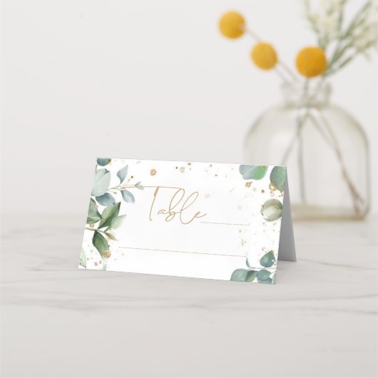 Carte De Placement Parties scintillant d'or Eucalyptus - Mariage vert (Devant)