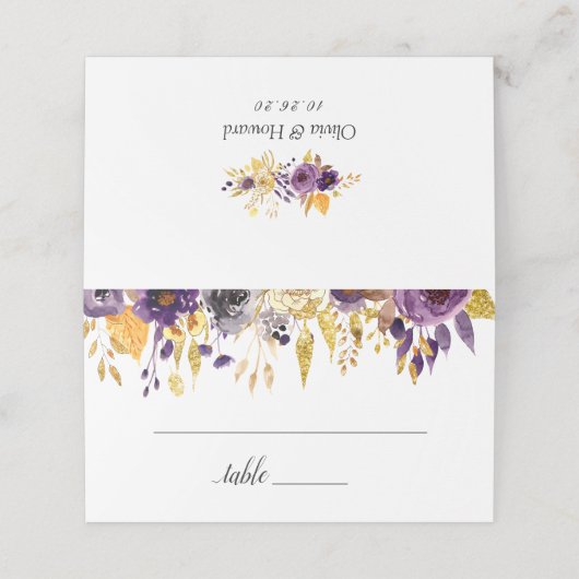 Carte De Placement Parties scintillant d'or Plum violet Mariage Flora (Extérieur déplié)