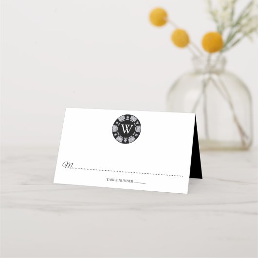 Carte De Placement Parties scintillant en argent Monogram Poker Chip (Devant)