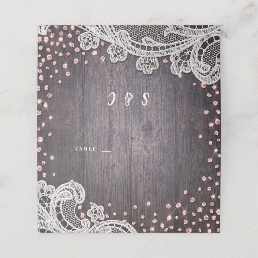 Carte De Placement Parties scintillant en dentelle rousse rustique ma (Extérieur déplié)