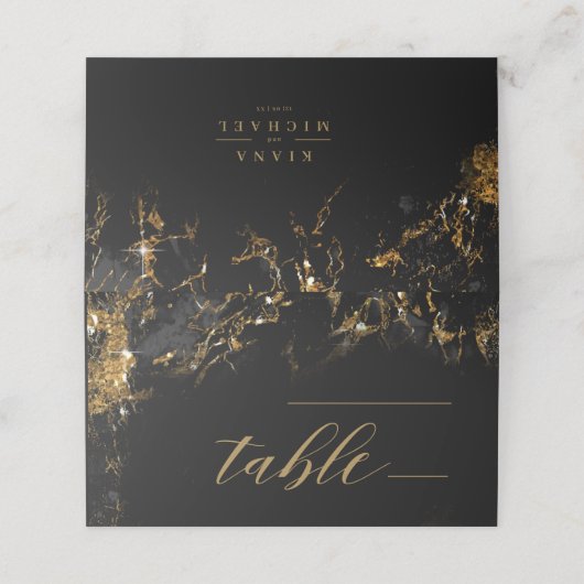 Carte De Placement Parties scintillant en marbre Mariage table Black  (Extérieur déplié)