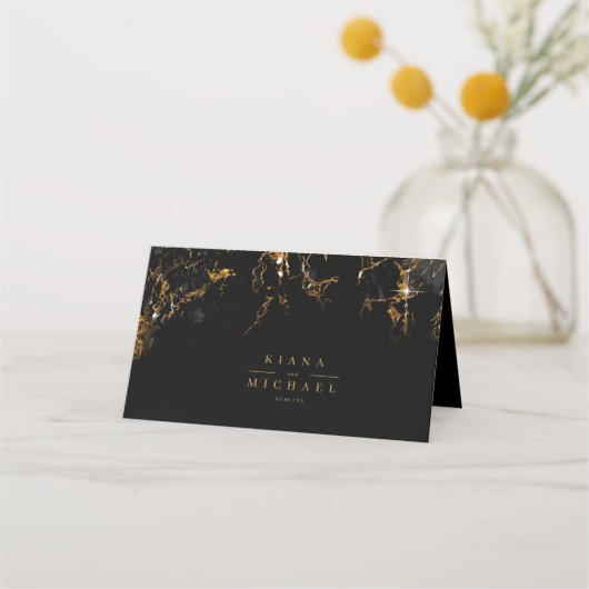 Carte De Placement Parties scintillant en marbre Mariage table Black  (Dos)