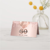 Carte De Placement parties scintillant en or rose gouttes ballons rou (Dos)