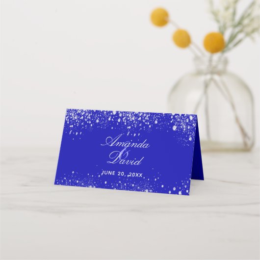 Carte De Placement parties scintillant mariage royal bleu argent scin (Dos)
