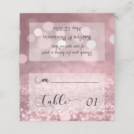 Carte De Placement Parties scintillant or rose Bokeh & Typographie (Extérieur déplié)