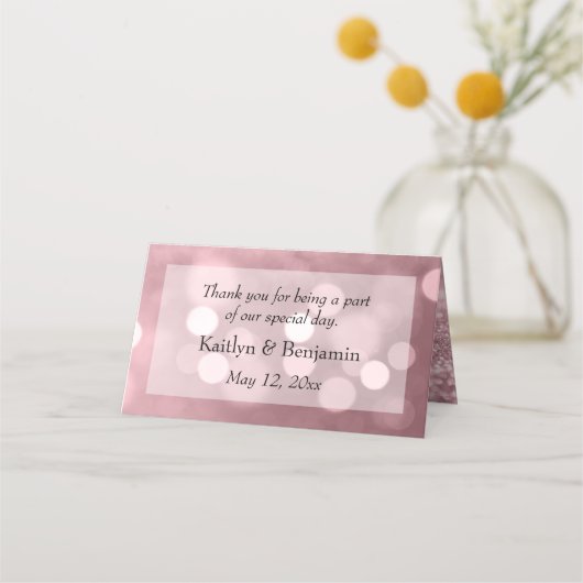 Carte De Placement Parties scintillant or rose Bokeh & Typographie (Dos)