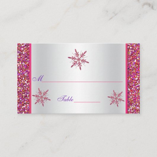 Carte De Placement Parties scintillant rose, argent, flocons de neige (Devant)