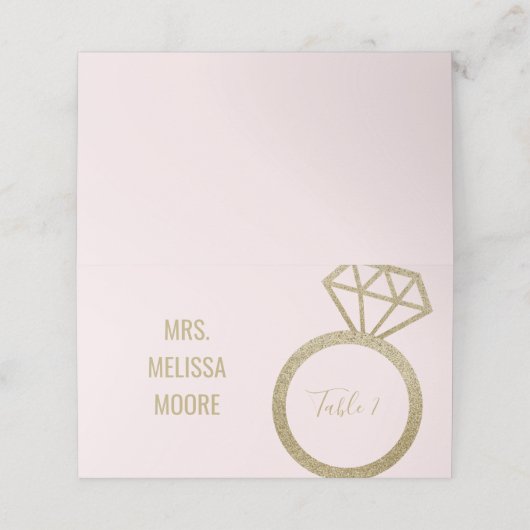 Carte De Placement Parties scintillant rose et Faux Or Fiançailles Ce (Extérieur déplié)