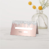 Carte De Placement parties scintillant rose or argent gouttes anniver (Devant)