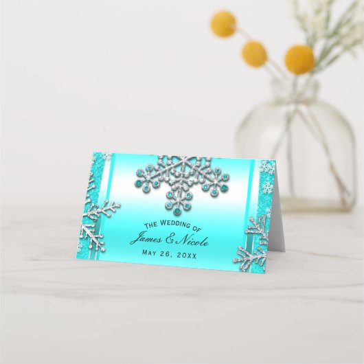 Carte De Placement Parties scintillant turquoise Glam Winter Wonderla (Devant)