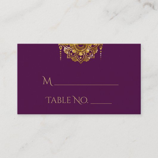 Carte De Placement Parties scintillant violet et or Indien Mariage Ca (Devant)