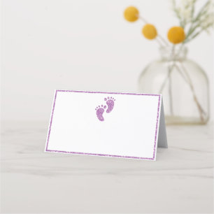 Carte De Placement Parties scintillant violet Pieds Baby shower bébé