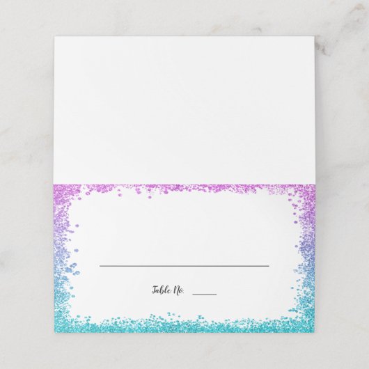 Carte De Placement Parties scintillant violet Turquoise Faux pliée (Extérieur déplié)