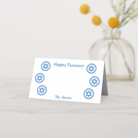 Carte De Placement PASSOVER Blue Star of David NAME Bright White (Devant)