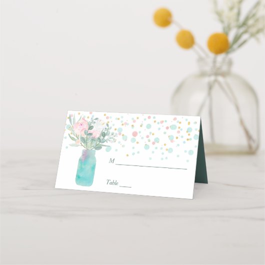 Carte De Placement Pastel Confetti Mason Jar Mariage (Devant)