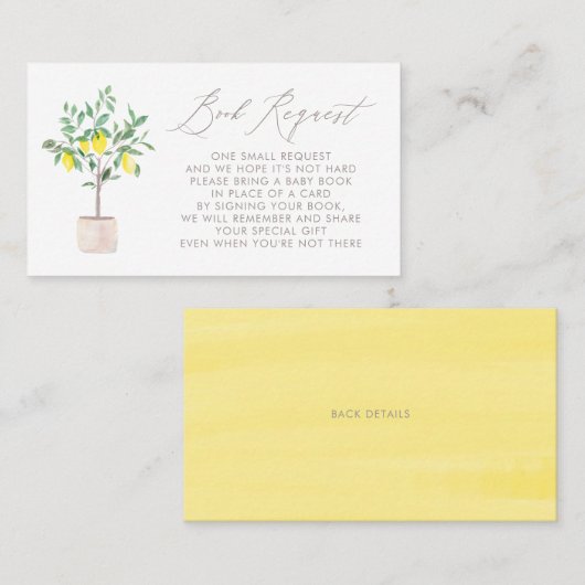 Carte De Placement Pastel Lemon Tree Baby shower Demande Card (Devant / Derrière)