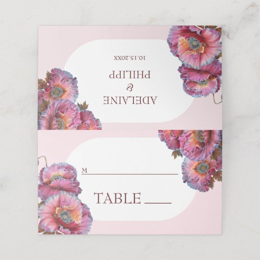 Carte De Placement Pavot en fleurs | Elégante aquarelle florale table (Extérieur déplié)