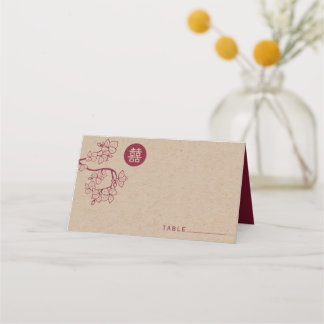 Carte De Placement Peach Crimson Peach/Plum Blossoms Kraft Mariage ch