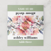 Carte De Placement Peach-pink rhododendron flowers typography wedding (Extérieur déplié)