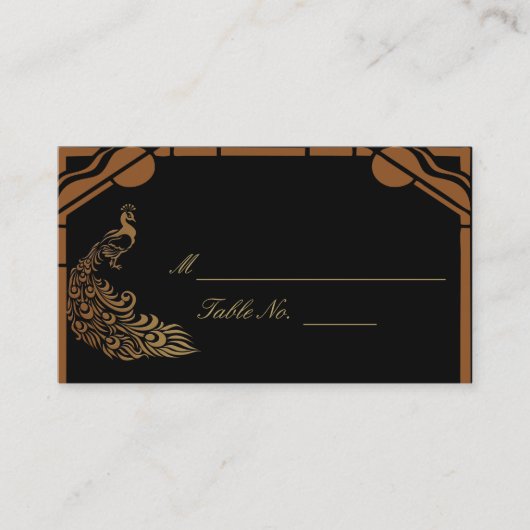 Carte De Placement Peacock Art Déco de bronze et Weddi Plastique Plac (Devant)