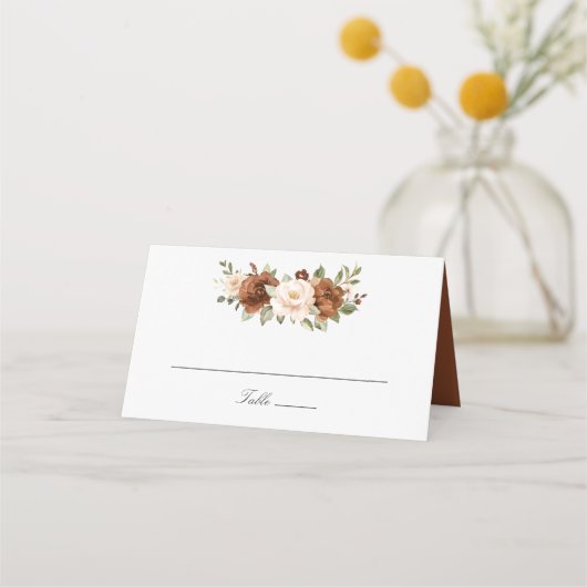 Carte De Placement Pêche à la rouille florale Verdure Mariage élégant (Devant)