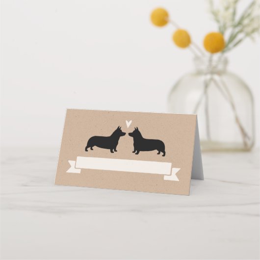 Carte De Placement Pembroke Welsh Corgi Chien Silhouettes Mariage (Devant)