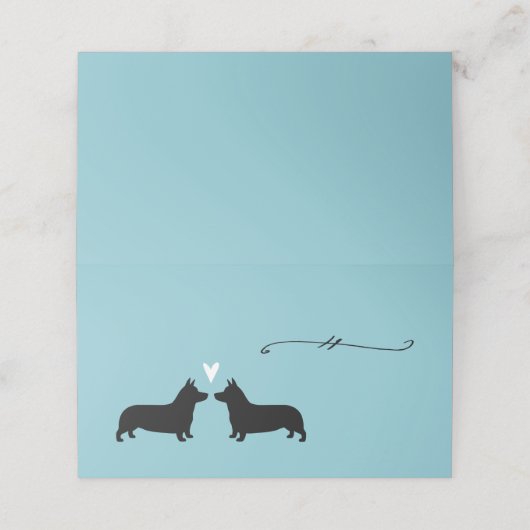 Carte De Placement Pembroke Welsh Corgi Chien Silhouettes Mariage (Extérieur déplié)