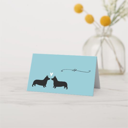 Carte De Placement Pembroke Welsh Corgi Chien Silhouettes Mariage (Devant)