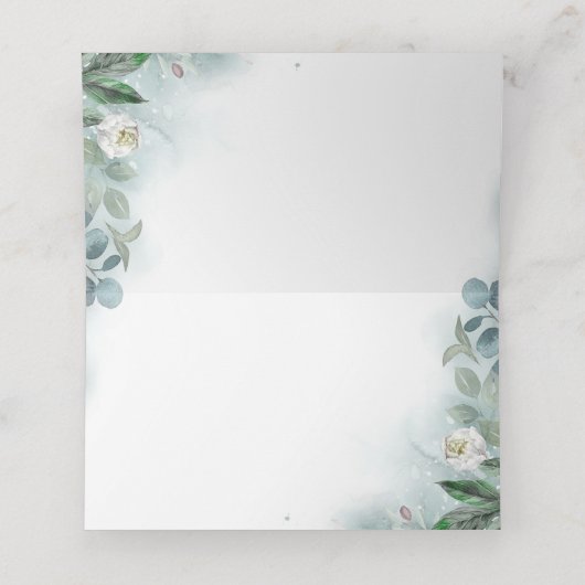 Carte De Placement Peonies blanches et verdure Mariage élégant (Intérieur déplié)