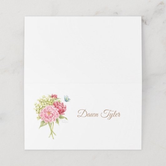 Carte De Placement Peonies et Hydrangea Plaqué Carte Place (Extérieur déplié)