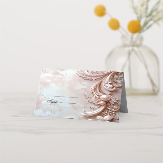 Carte de placement perle et fleurs ornée rose (Devant)