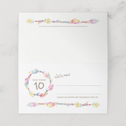 Carte De Placement Perles de plume Boho mariage (Extérieur déplié)