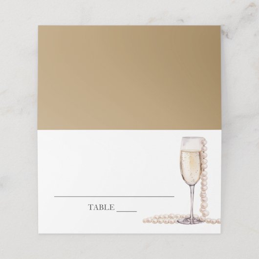 Carte De Placement Perles Élégantes et Carton de Table Plié Prosecco (Extérieur déplié)