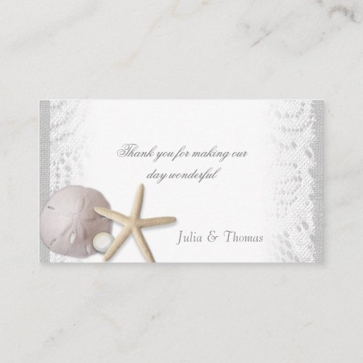 Carte De Placement Perles et dentelle de poisson Starfish et de sable (Dos)