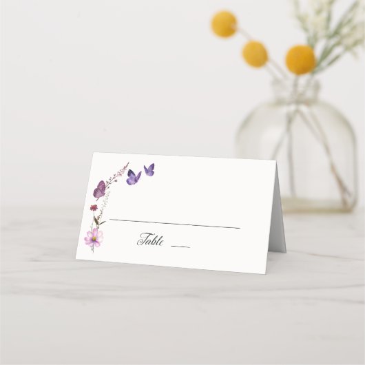 Carte De Placement Petit Fleur sauvage papillon Baby shower pourpre (Devant)