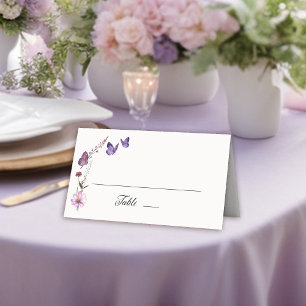 Carte De Placement Petit Fleur sauvage papillon Baby shower pourpre