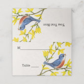 Carte De Placement Petit Oiseau Rouge Bleu sur Branche Fleurs Jaunes (Extérieur déplié)