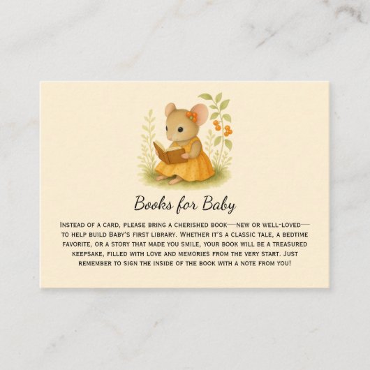 Carte De Placement Petite fille souris Baby shower livres pour bébé | (Devant)