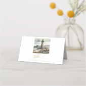 Carte De Placement Phare côtier rustique de la table de plage au bord (Dos)