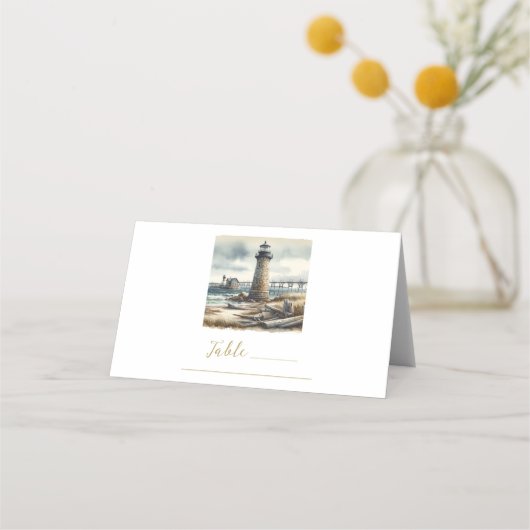 Carte De Placement Phare côtier rustique de la table de plage au bord (Devant)