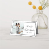 Carte De Placement Photo Elegant noir blanc Mariage Numéro de table (Devant)