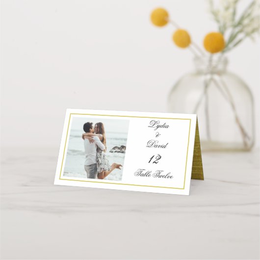 Carte De Placement Photo Gold Elegant Wedding Numéro de table (Dos)