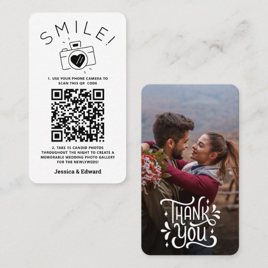 Carte De Placement Photos mémorables Qr Code Black Chic Modern Mariag (Devant / Derrière)